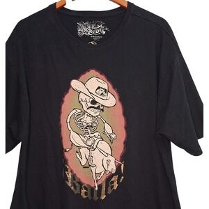 Vtg Quiksilver T Shirt XL Skeleton Cowboy Bull Rider black organic  TEENEW